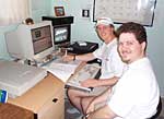 Producers Lee (left) and Chris Gabel editing Denim Jones.